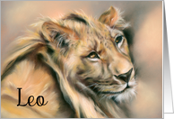 Leo Zodiac Sign Birthday Regal Male Lion Portrait Pastel Art card