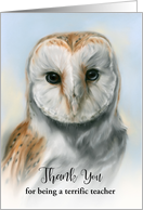 Custom Thank You Teacher Barn Owl Pastel Bird Art card