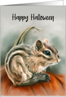 Happy Halloween Chipmunk Autumn Pumpkin Pastel Art card