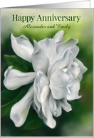 Personalized Names Wedding Anniversary Gardenia White Blossom Floral card