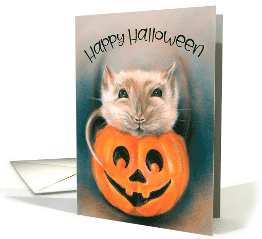 Happy Halloween Cute Rat in Pumpkin Bucket Animal Art card (1688478)