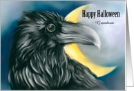 Grandson Halloween Spooky Black Raven Crescent Moon Custom Relative card