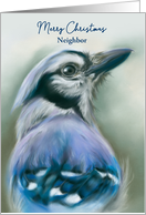 Christmas Blue Jay Neighbor Personalized Recipient Pastel Bird Art card