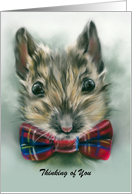 Thinking of You Custom Cute Mouse with Red Tartan Bow Animal Art card