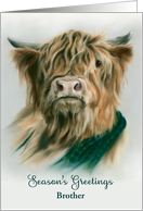 Brother Seasons Greetings Christmas Highland Cow with Plaid Custom card
