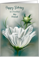 October Birthday Cosmos White Flower Friend Custom Recipient card