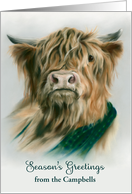 From Name Personalized Seasons Greetings Christmas Highland Cow Plaid card