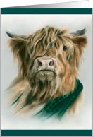 Any Occasion Highland Cow with Green and Blue Plaid Pastel Art Blank card