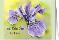 Friend Feel Better Soon Iris Purple Flower Pastel Art Personalized card