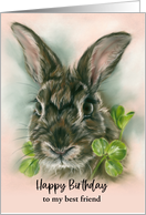 Birthday Best Friend Brown Bunny Rabbit in Clover Pastel Custom card