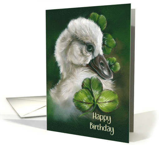 Happy Birthday Swan Chick Pastel Cute Bird Art card (1728354)