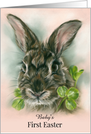 First Easter for Baby Brown Bunny Rabbit in Clover Custom card