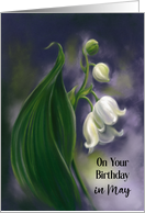 May Birthday Lily of the Valley White Flowers Pastel Art card