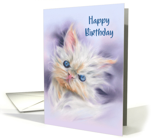Happy Birthday Cute Persian Kitten with Blue Eyes Pastel Pet Art card