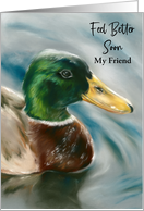 Feel Better Soon Friend Mallard Duck on Water Pastel Bird Art Custom card