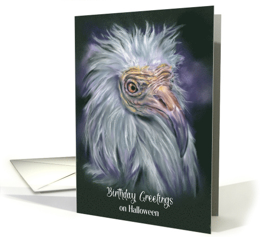 Halloween Birthday Greetings White Vulture Spooky Bird Art card