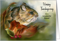 Thanksgiving Friend Wood Mouse Autumn Leaves Personalized card
