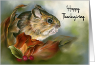 Happy Thanksgiving Wood Mouse Autumn Leaves Pastel Animal Art card
