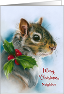 Christmas Neighbor Winter Squirrel with Holly Personalized card