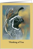 Thinking of You Quail with Autumn Corn Pastel Art Personalized card