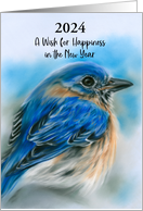 New Years Bluebird in Winter Pastel Bird Art Custom Year card