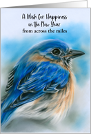 New Years Across the Miles Bluebird in Winter Pastel Bird Art Custom card