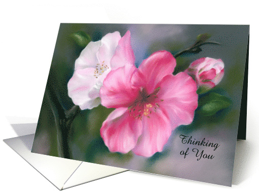 Thinking of You Pink Quince Flowers Pastel Floral Art Custom card