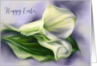 Happy Easter Calla Lilies on Purple Floral Art card