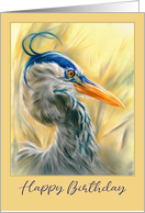 Happy Birthday Blue Heron in Reeds Pastel Bird Art card