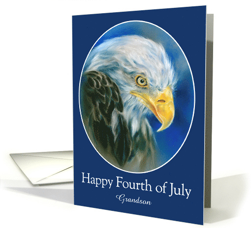 Fourth of July for Grandson Bald Eagle Blue Personalized card
