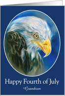 Fourth of July for Grandson Bald Eagle Blue Personalized card