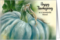 Thanksgiving for Friend Blue Pumpkin Pastel Art Personalized card