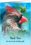 Thank You for Holiday Gift Lady Cardinal Bird with Ivy Leaves Custom card
