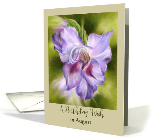 Birthday Wish in August Purple Gladiolus Flower Art Custom Month card