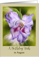 Birthday Wish in August Purple Gladiolus Flower Art Custom Month card