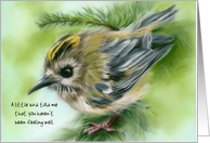 Custom Get Well Little Goldcrest Bird in Evergreen card