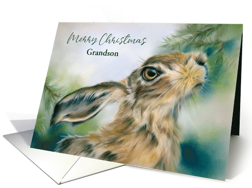 Christmas for Grandson Hare Wildlife in Winter Personalized card