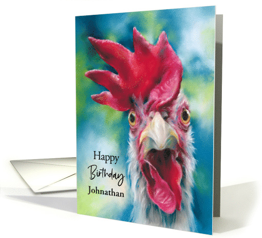 Birthday for Custom Name Whimsical White Chicken J card (1794900)