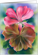 Any Occasion Red Leaf Pink Geranium Flower Pastel Art Blank card