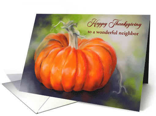 For Neighbor Orange Pumpkin on Purple Thanksgiving Custom card