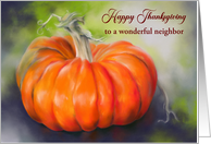 For Neighbor Orange Pumpkin on Purple Thanksgiving Custom card