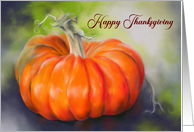Happy Thanksgiving Orange Pumpkin on Purple Pastel Art card