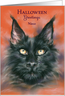 Halloween for Niece Spooky Black Cat Portrait Custom card