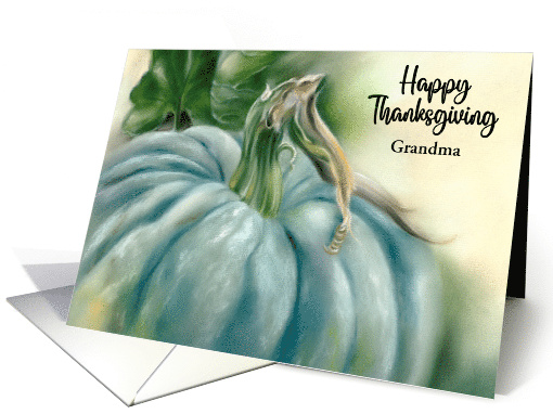 For Grandma Thanksgiving Blue Pumpkin Pastel Art Custom card (1800606)