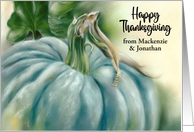 From Both of Us Thanksgiving Blue Pumpkin Pastel Art Custom card