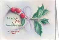 For Niece Holly Jolly Seasons Greetings Personalized card