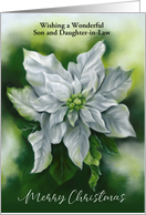 For Son and Daughter in Law Christmas White Poinsettia Flower Custom card