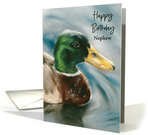 Birthday for Nephew Mallard Duck on Water Bird Art Custom card