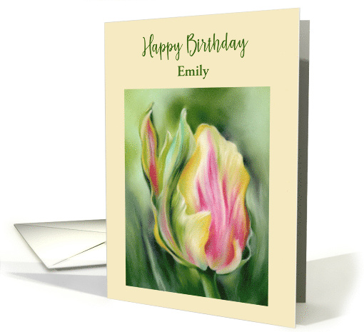Personalized Name Birthday Pretty Tulip Yellow and Pink Flower E card
