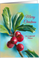 For Niece Christmas Holly Berries Custom card